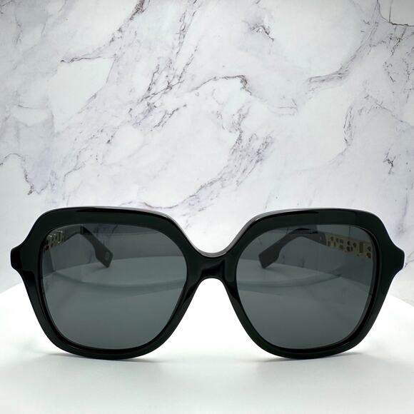 New Burberry Sunglasses Black Square Gold Metal Cut Out BURBERRY Logo Womens - Picture 4 of 16